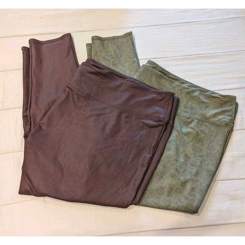 All Worthy Women’s Faux leather leggings Set Size‎ 5X Olive And Brown Leggings